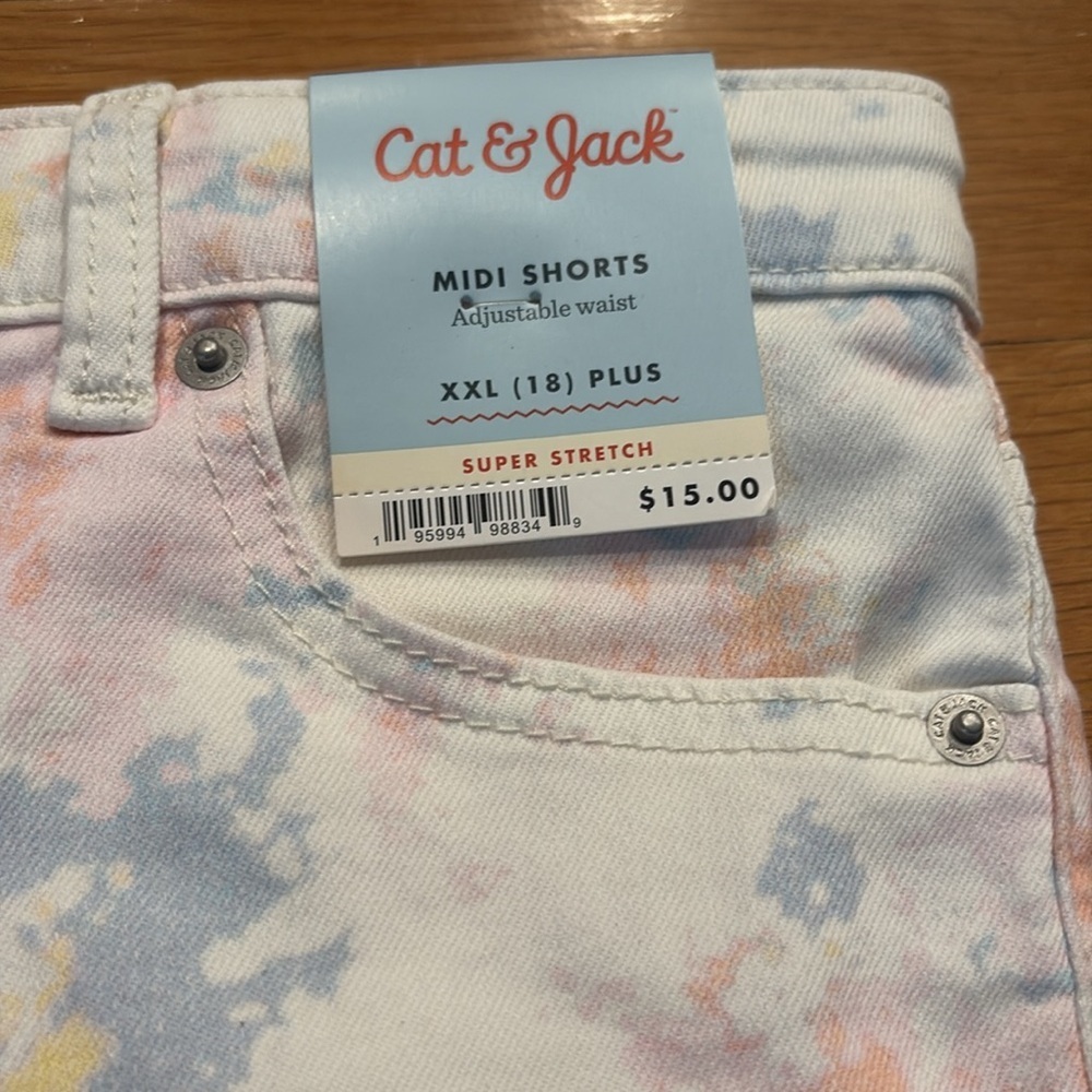 Cat & Jack Pink and Blue Jean Shorts with Distressed Hem - Picture 2 of 3